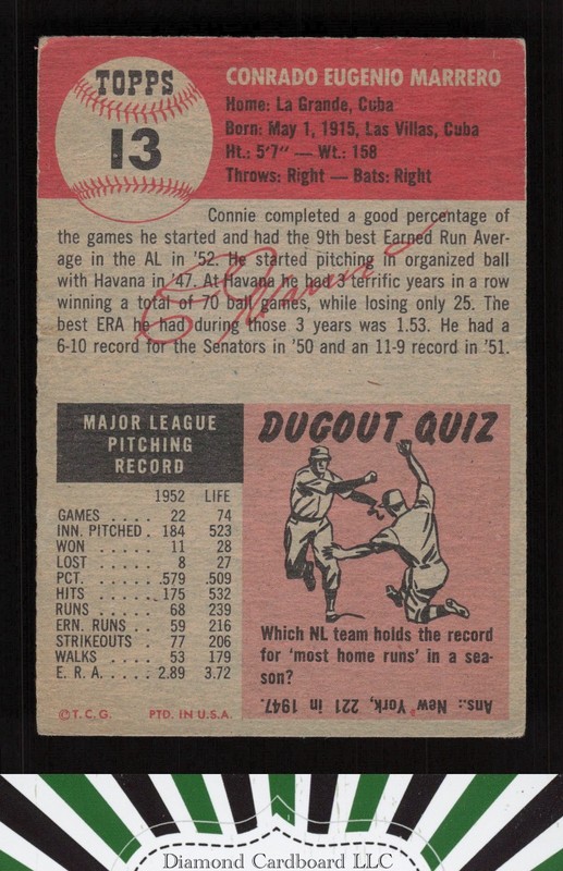 1953 Topps #13 Connie Marrero VG+ g, back