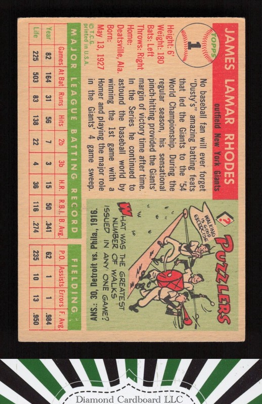 1955 Topps #1 Dusty Rhodes VG+ o, back