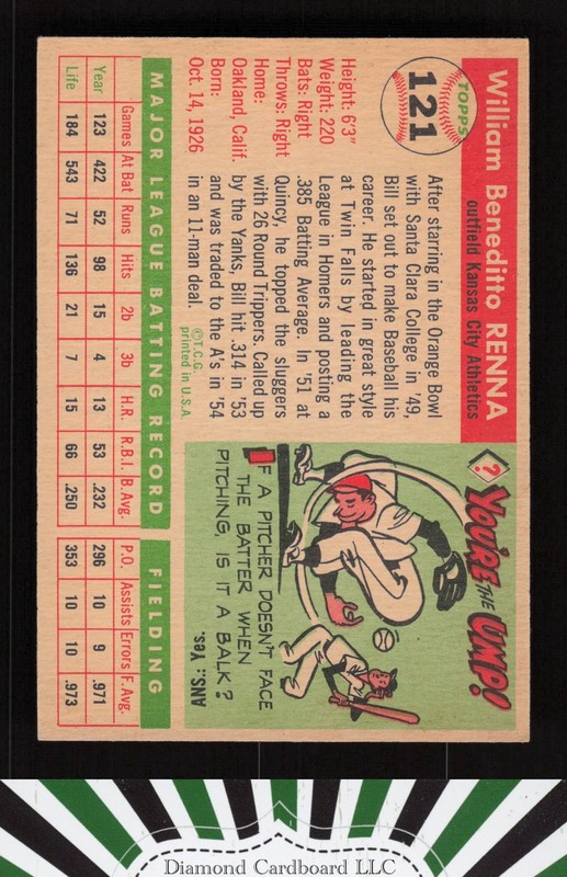 1955 Topps #121 Bill Renna EXMT l, back