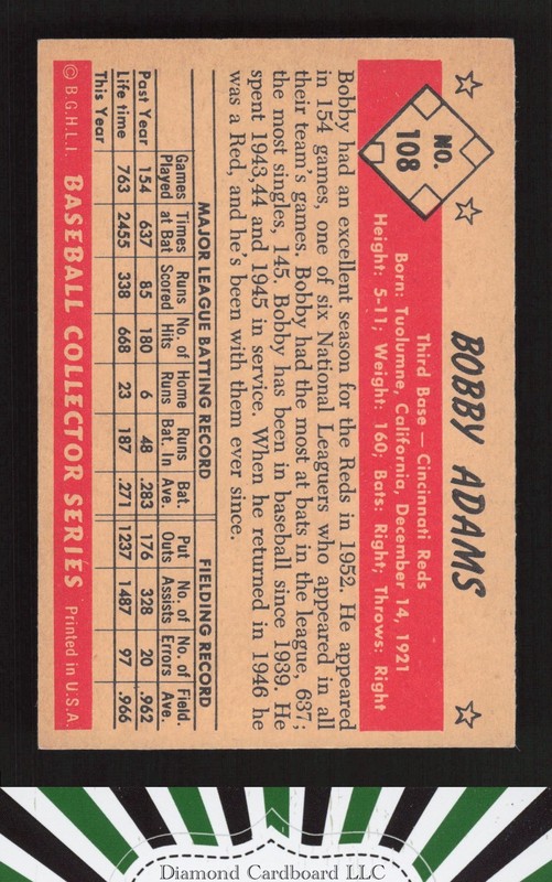 1953 Bowman Color #108 Bobby Adams EX b, back