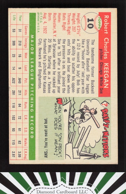 1955 Topps #10 Bob Keegan EX n, back