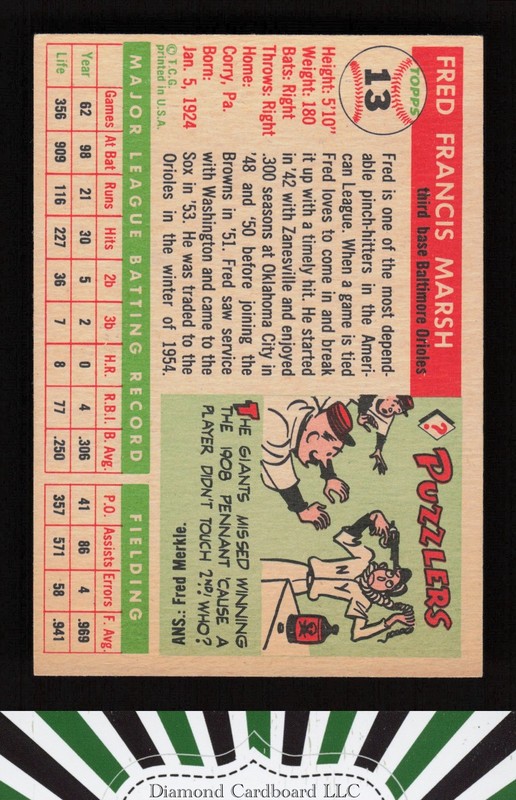 1955 Topps #13 Fred Marsh EX i, back