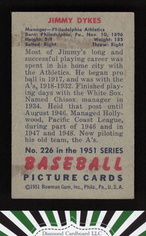 1951 Bowman #226 Jimmy Dykes VGEX, back