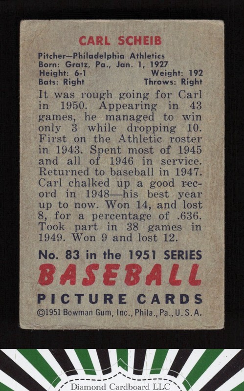 1951 Bowman #83 Carl Scheib GD, back