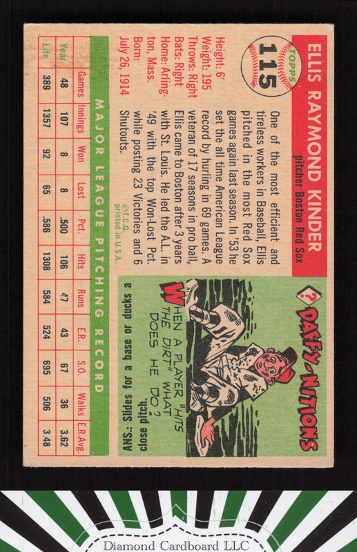 1955 Topps #115 Ellis Kinder VGEX+ k, back