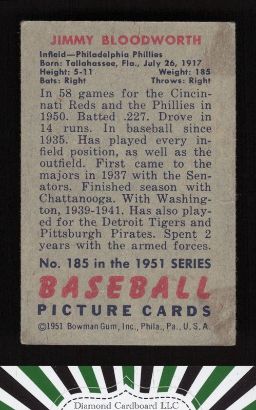 1951 Bowman #185 Jimmy Bloodworth VGEX, back