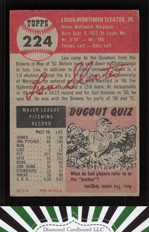 1953 Topps #224 Lou Sleater VG c, back