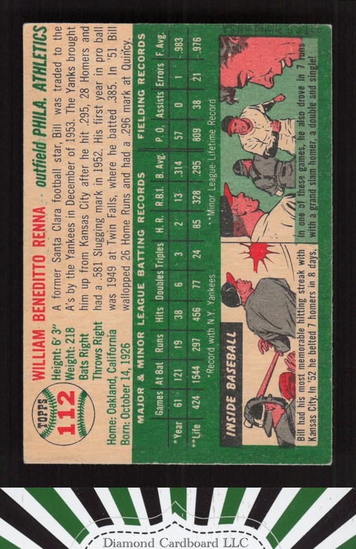 1954 Topps #112 Bill Renna VGEX c, back