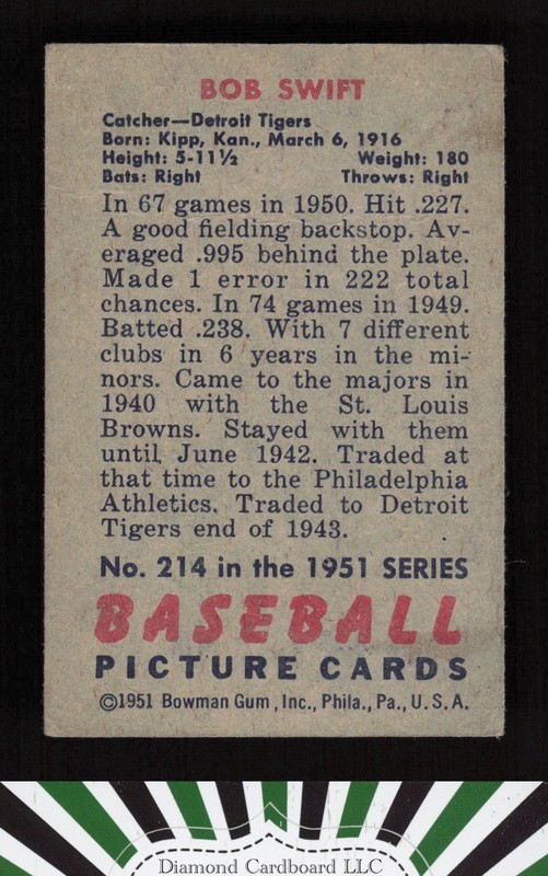 1951 Bowman #214 Bob Swift VG, back