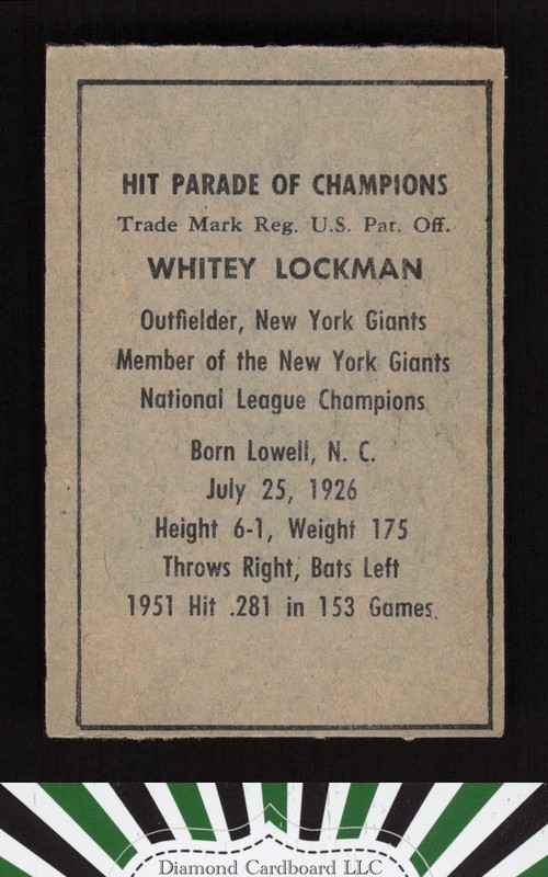 1952 Berk Ross # Whitey Lockman NM (OC), back