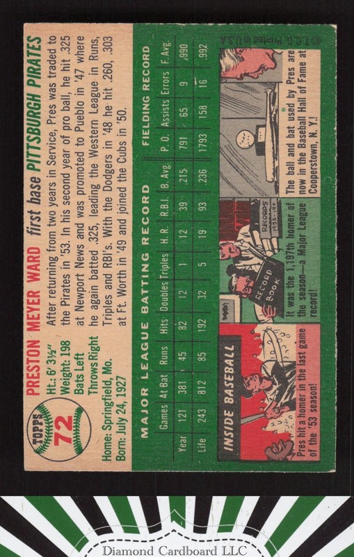 1954 Topps #72 Preston Ward EX+ e, back
