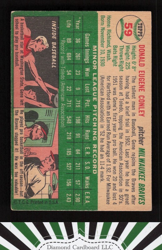 1954 Topps #59 Gene Conley VGEX d, back