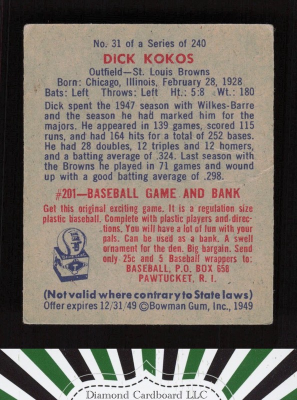 1949 Bowman #31 Dick Kokos VG [CENTERED] a, back