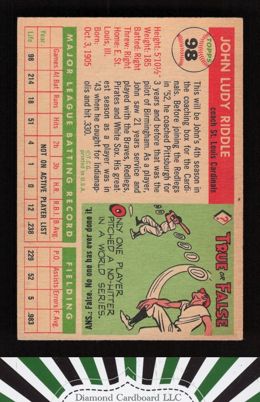 1955 Topps #98 Johnny Riddle EXMT l, back