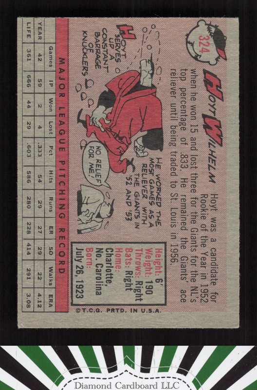 1958 Topps #324 Hoyt Wilhelm VGEX i, back