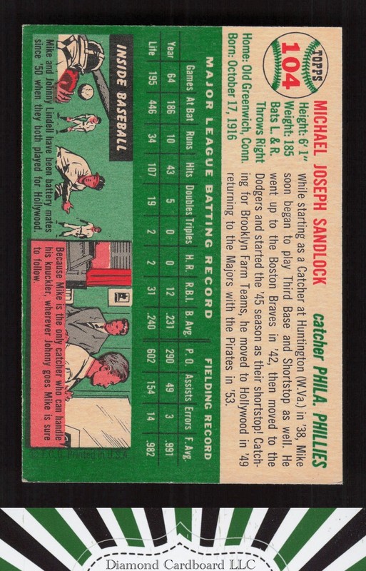 1954 Topps #104 Mike Sandlock EXMT i, back