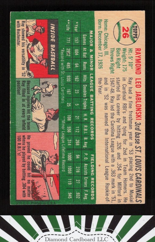 1954 Topps #26 Ray Jablonski VGEX+ a, back