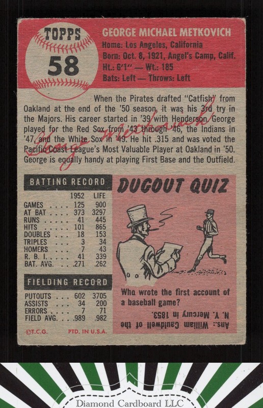 1953 Topps #58 George Metkovich GD a, back