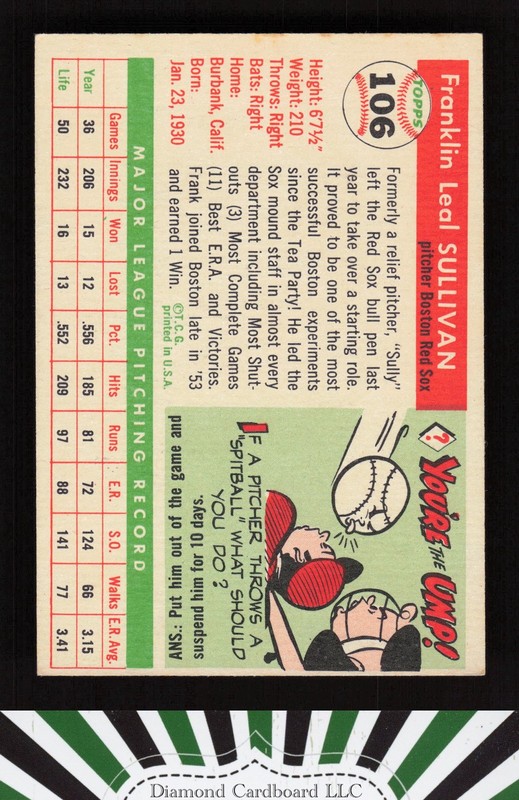 1955 Topps #106 Frank Sullivan EX k, back