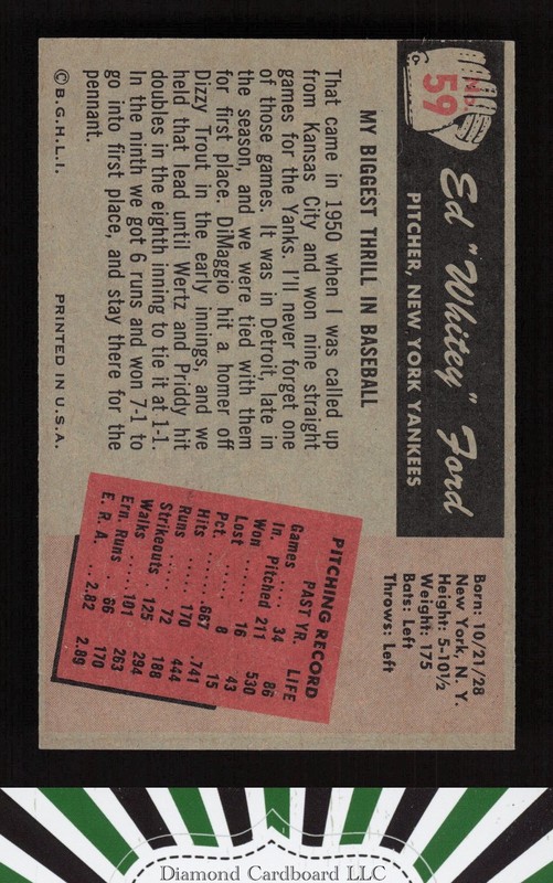 1955 Bowman #59 Whitey Ford NMMT (but measures 1/8" short) a, back