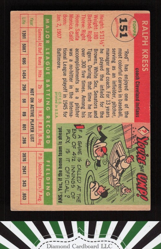 1955 Topps #151 Red Kress VGEX d, back