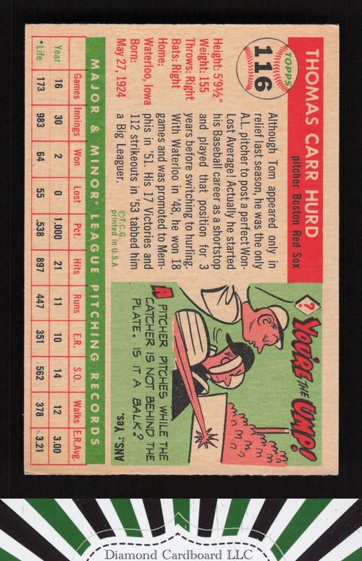 1955 Topps #116 Tom Hurd EX f, back