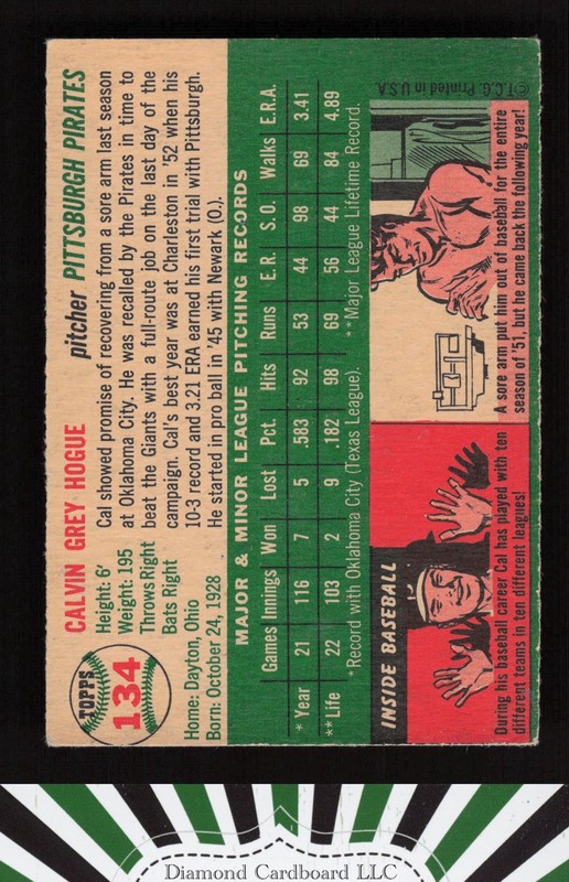 1954 Topps #134 Cal Hogue VGEX j, back