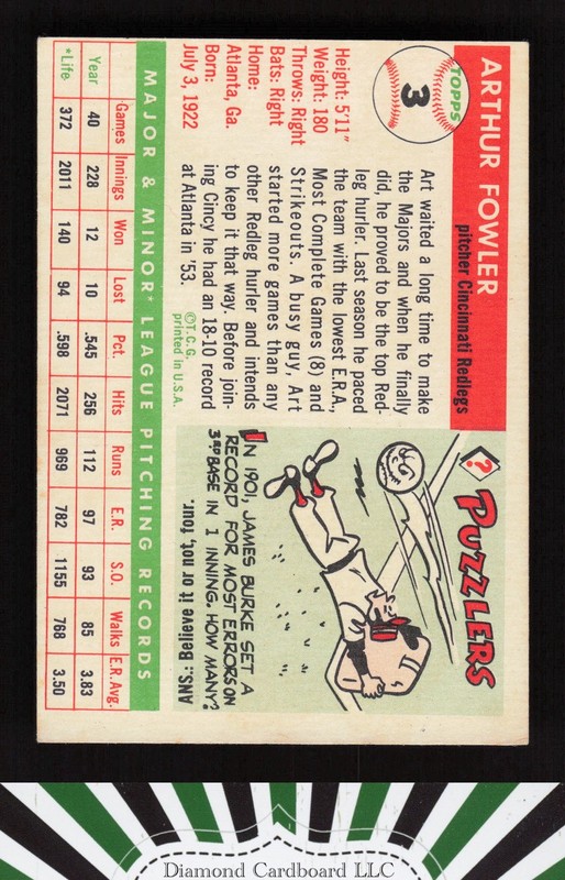 1955 Topps #3 Art Fowler VGEX c, back