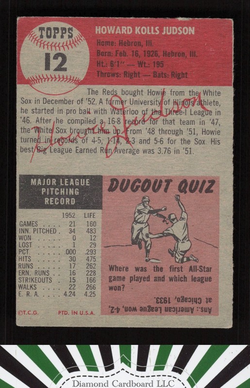 1953 Topps #12 Howie Judson VGEX g, back