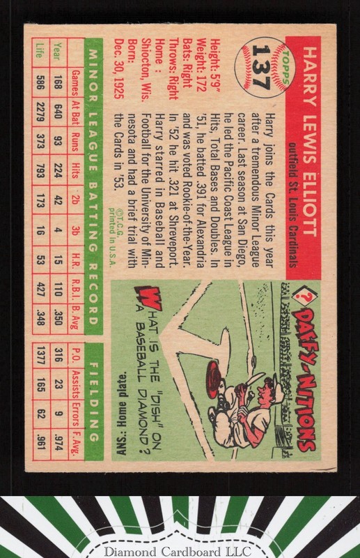 1955 Topps #137 Harry Elliott EX n, back