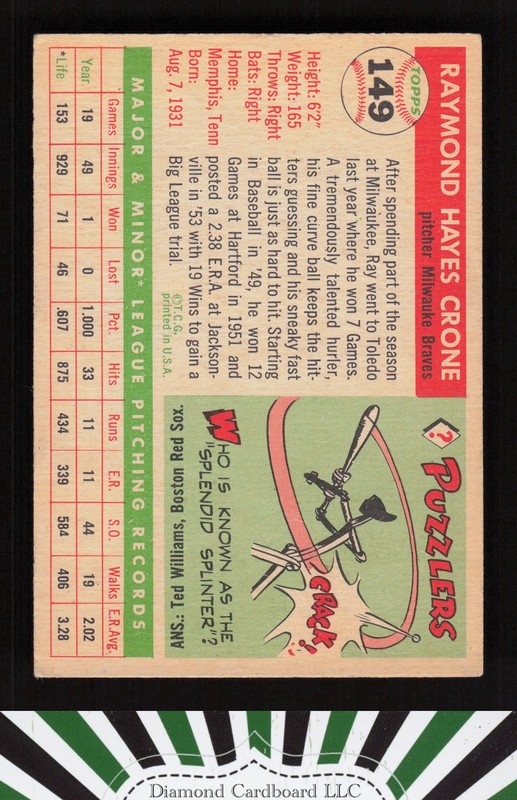 1955 Topps #149 Ray Crone EX (MK) e, back
