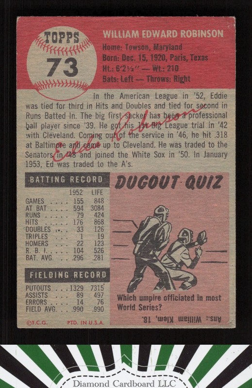 1953 Topps #73 Eddie Robinson VGEX c, back