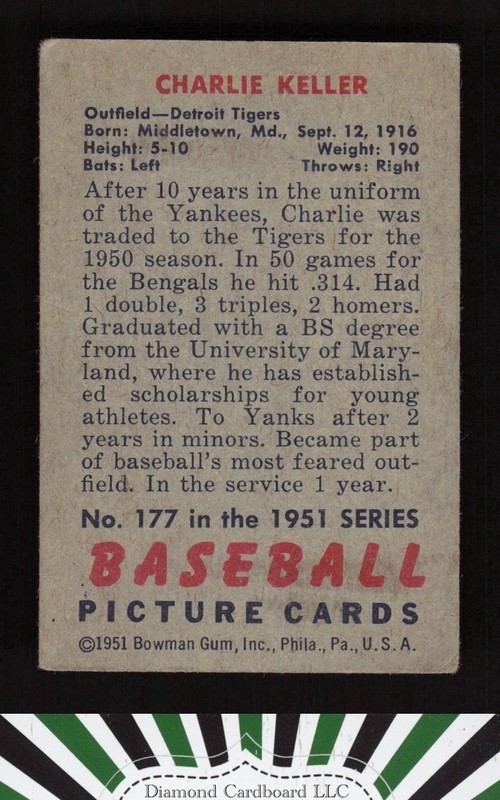 1951 Bowman #177 Charlie Keller VG+, back
