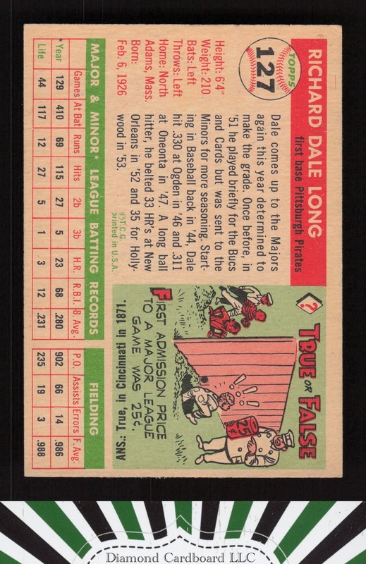 1955 Topps #127 Dale Long EX h, back