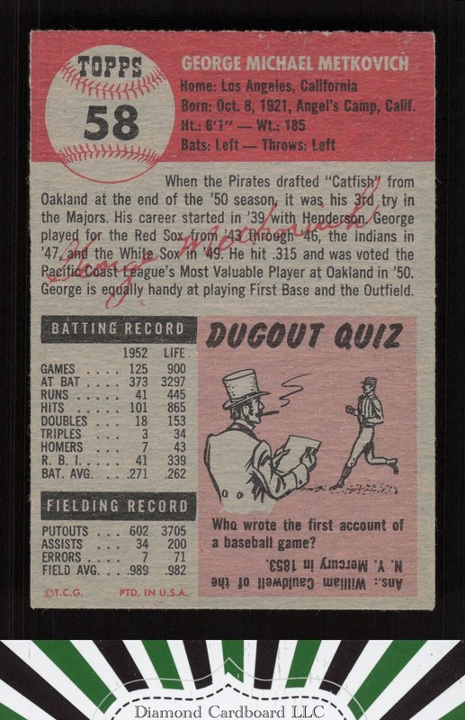 1953 Topps #58 George Metkovich VG+ [CENTERED] e, back