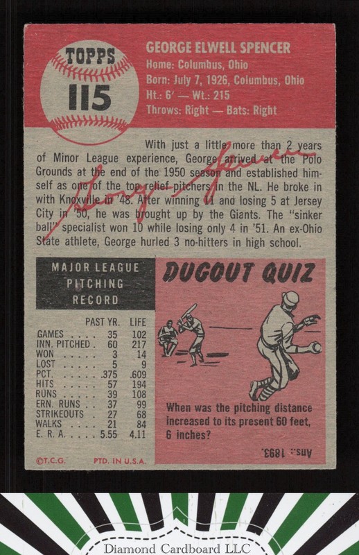 1953 Topps #115 George Spencer : Bio uses white text VGEX f, back