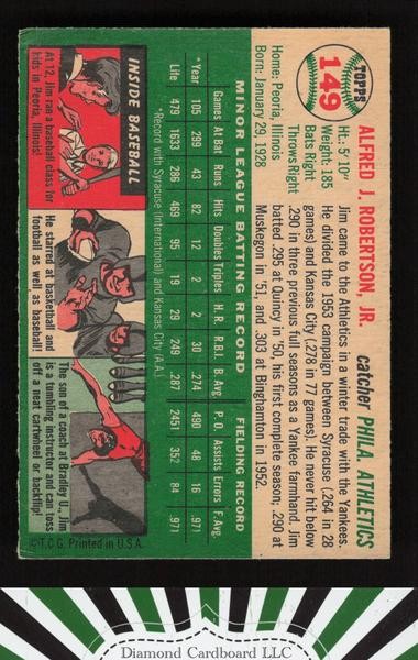 1954 Topps #149 Jim Robertson VGEX b, back