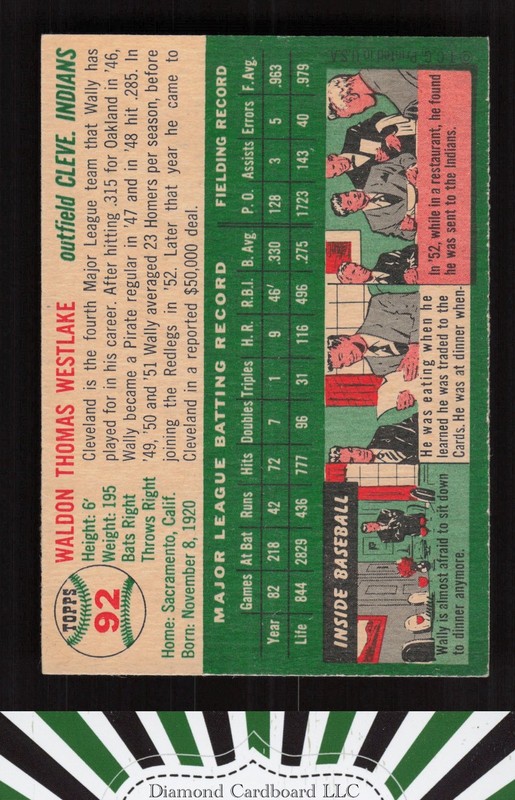 1954 Topps #92 Wally Westlake NM [GOOD CENTERING] l, back
