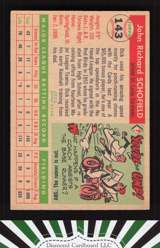 1955 Topps #143 Dick Schofield VG+ [CENTERED] e, back