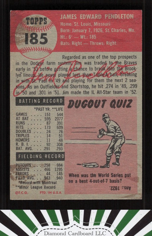 1953 Topps #185 Jim Pendleton VG [CENTERED] b, back