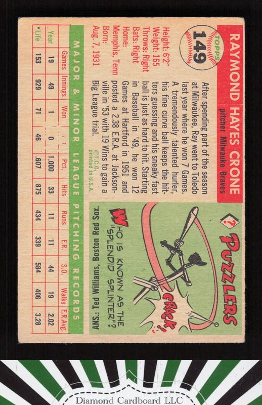 1955 Topps #149 Ray Crone VGEX (MK) c, back