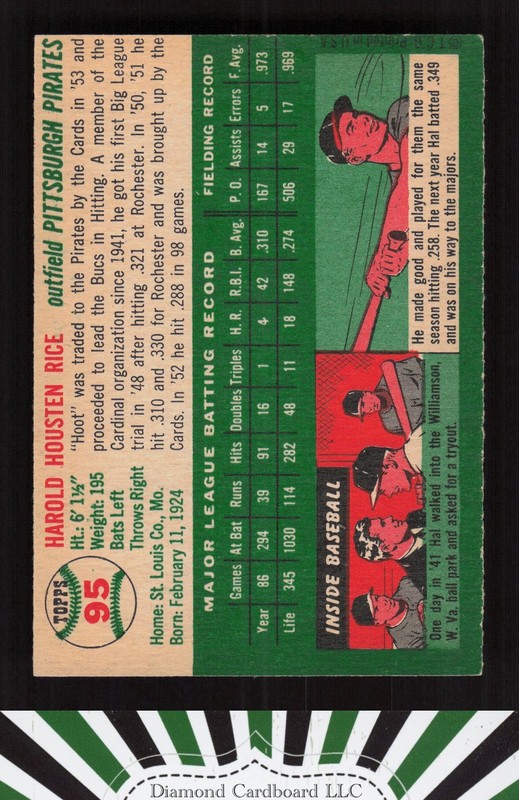 1954 Topps #95 Hal Rice EX o, back