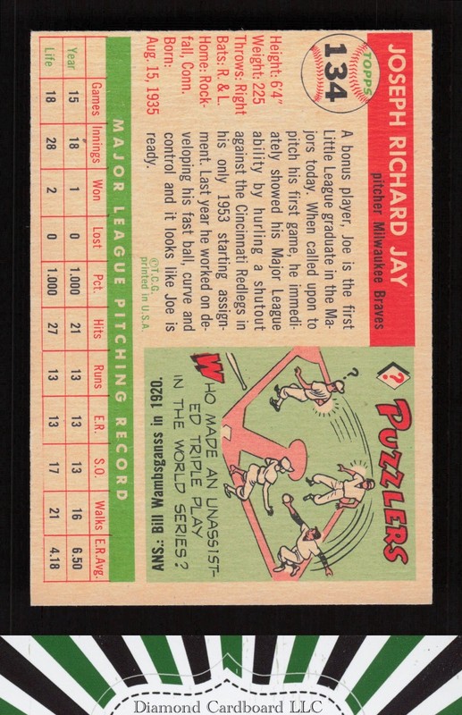 1955 Topps #134 Joe Jay EXMT k, back