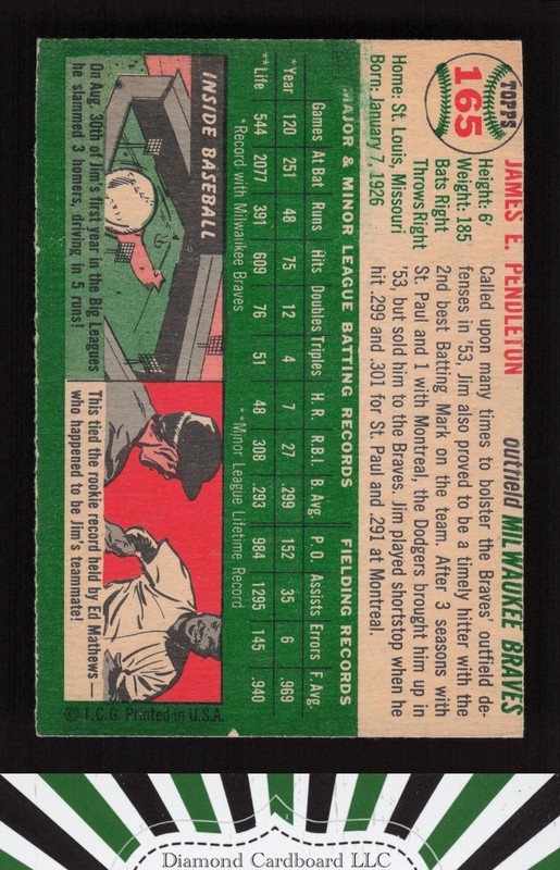 1954 Topps #165 Jim Pendleton EX k, back