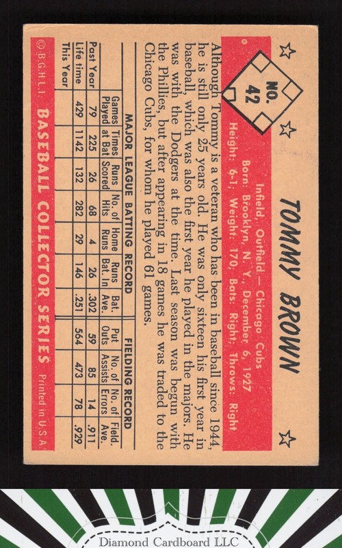 1953 Bowman Color #42 Tommy Brown VGEX b, back