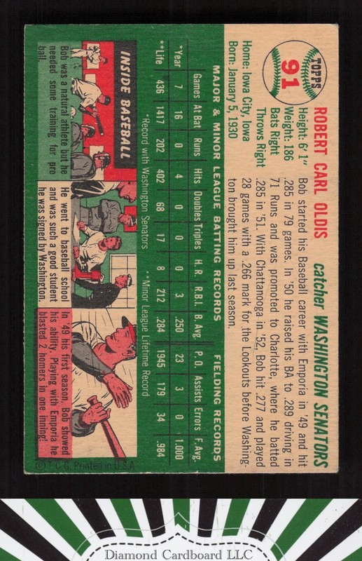 1954 Topps #91 Bob Oldis VGEX b, back