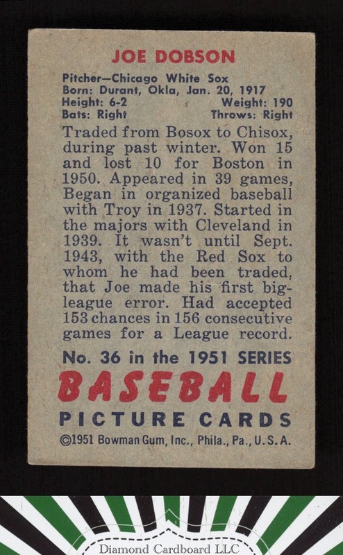 1951 Bowman #36 Joe Dobson VG, back