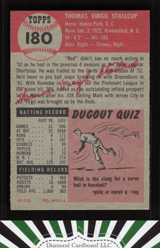 1953 Topps #180 Virgil Stallcup EX f, back
