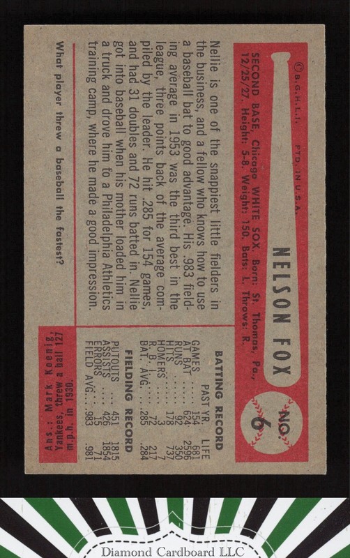1954 Bowman #6 Nelson Fox NM f, back