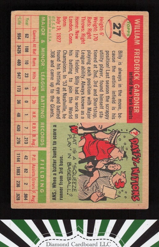 1955 Topps #27 Billy Gardner VGEX a, back